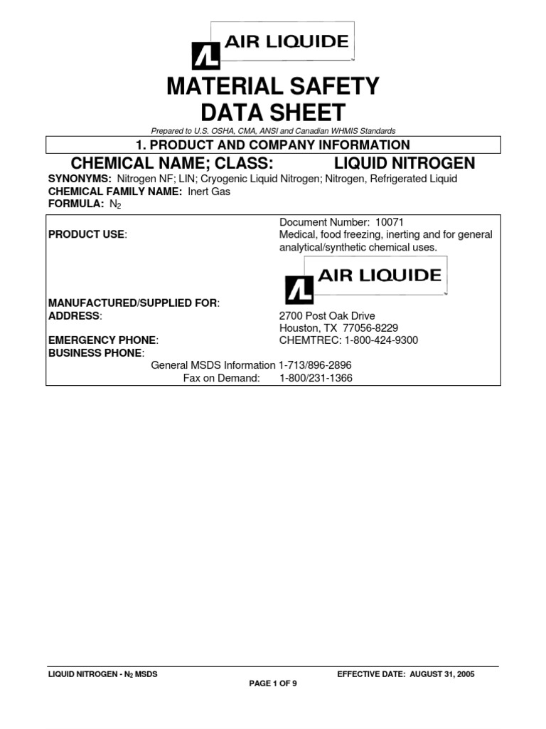Liquid Nitrogen MSDS | PDF | Dangerous Goods | Nitrogen