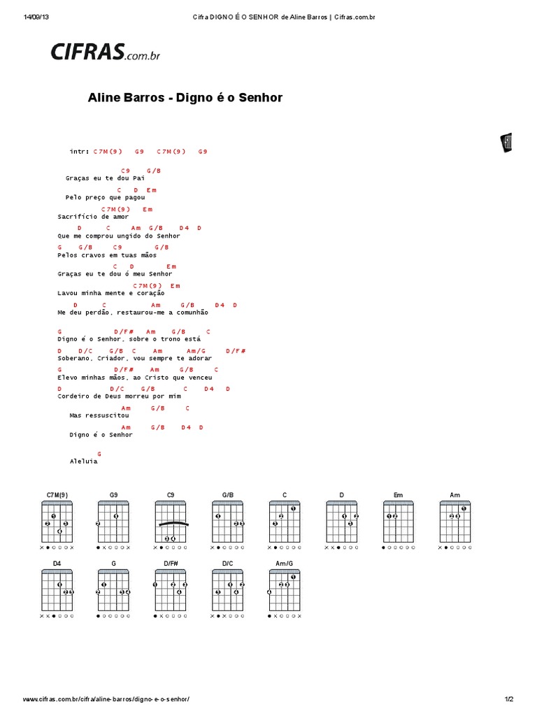 Aline Barros Digno E O Senhor C7m 9 G9 C7m 9 G9