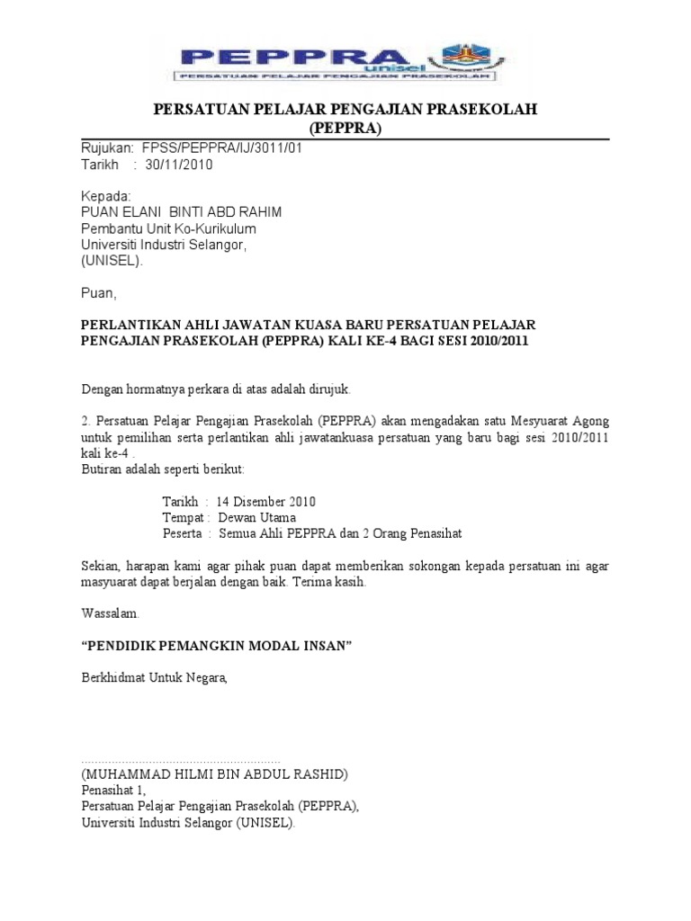 Contoh Surat Penurunan Kuasa Punch Kad