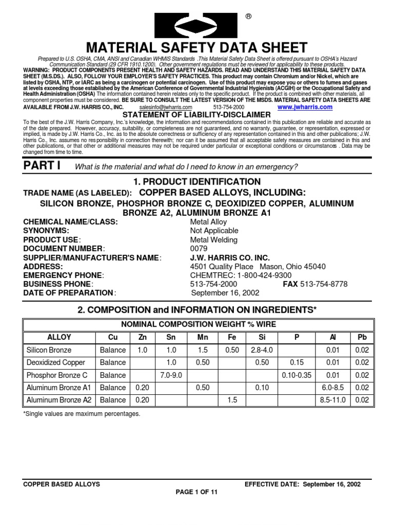 Bronze Alloys Msds Lead Dangerous Goods