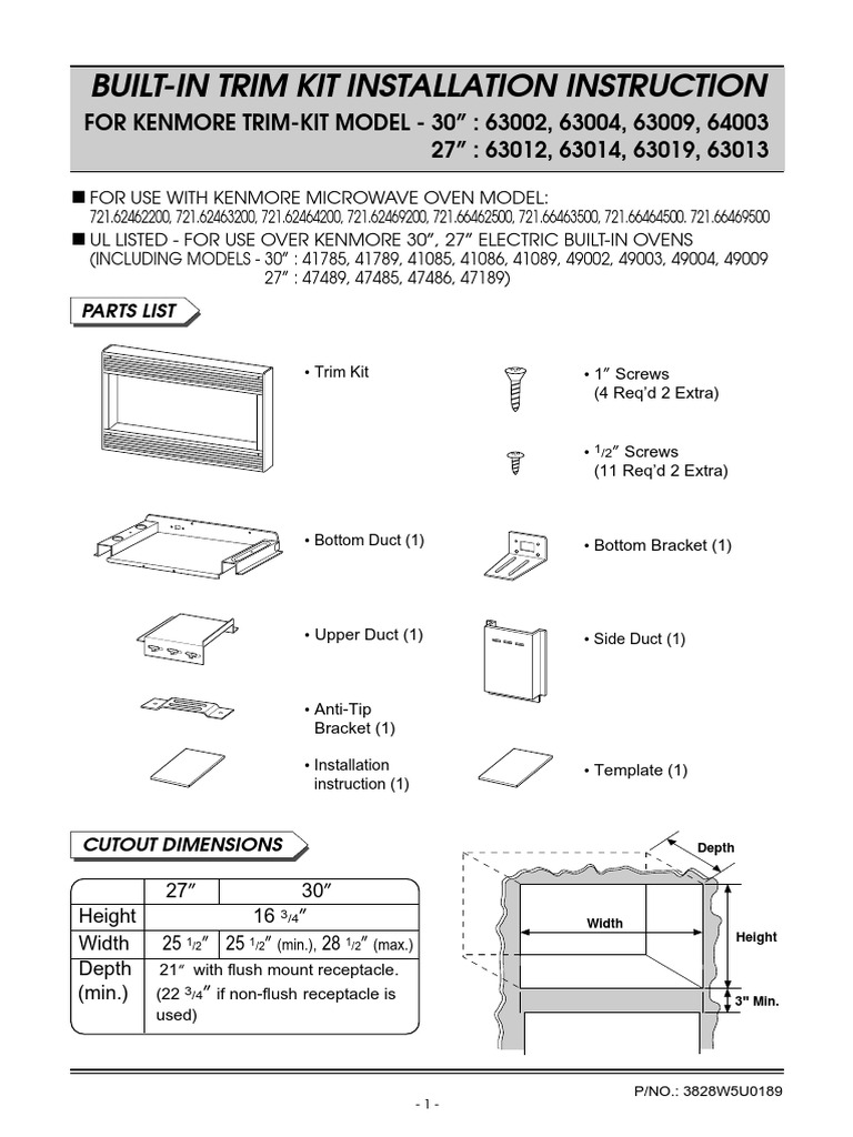 BuiltIn Trim Kit Installation Instruction PDF Metalworking