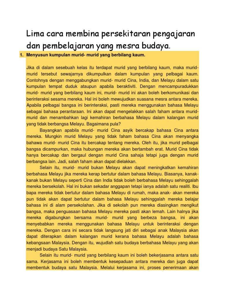 Lima Cara Membina Persekitaran Pengajaran Dan Pembelajaran Yang Mesra Budaya Pdf