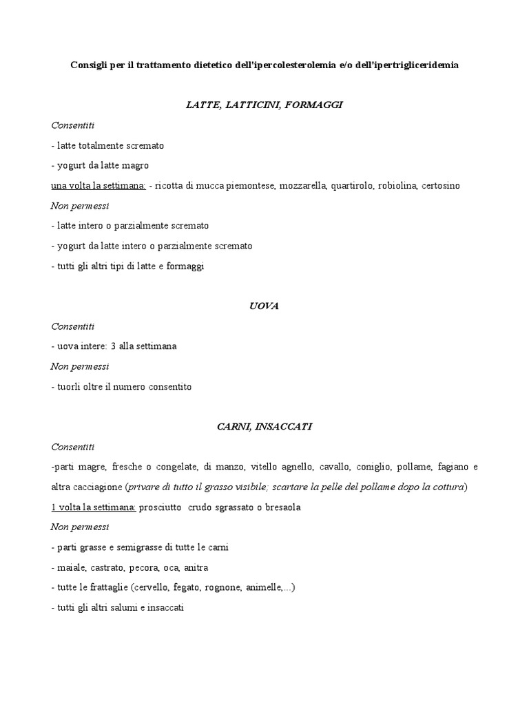 Dieta Per Ipercolesterolemia e Ipertrigliceridemia PDF