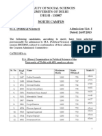 Delhi University Faculty of Social Sciences MA Political Science Admission List 1