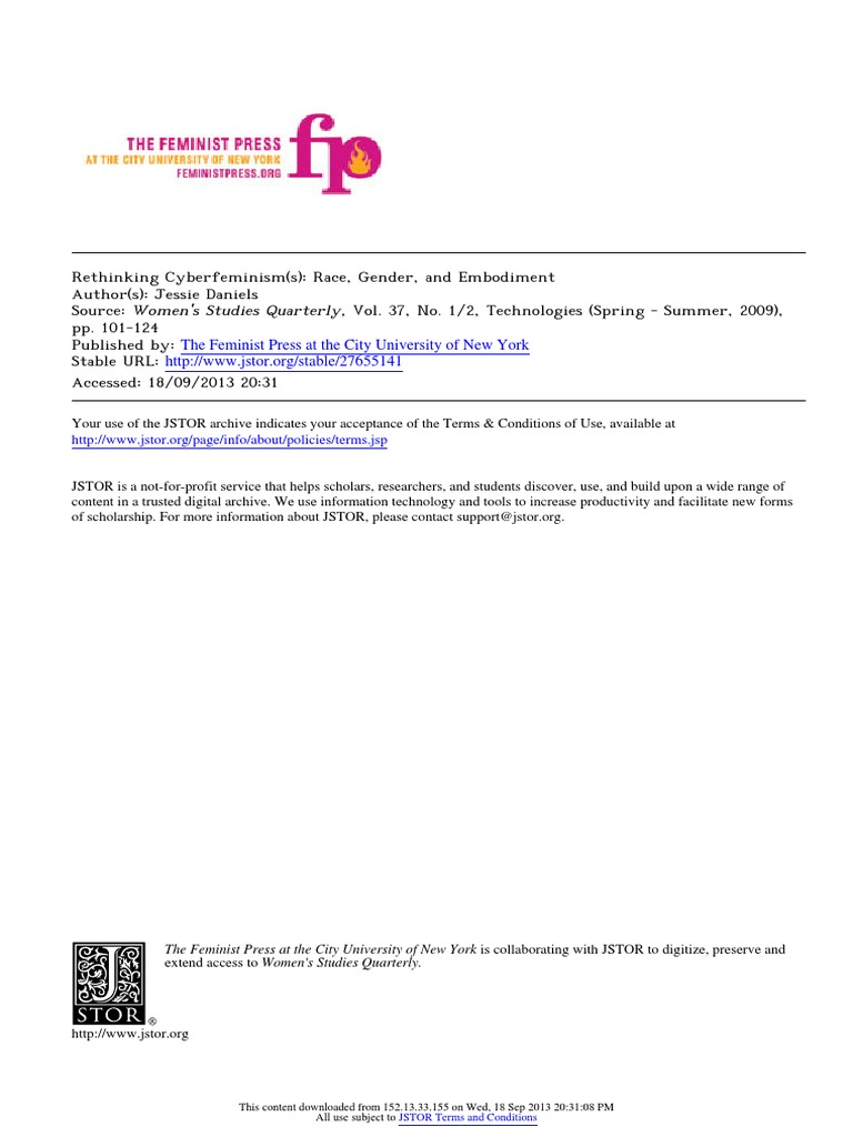 Cyberfeminism: Race, Gender, and Tech | PDF | Feminism | Gender Studies