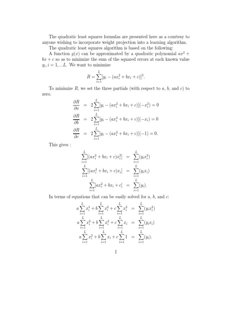 Quadratic Least Squares Method | PDF