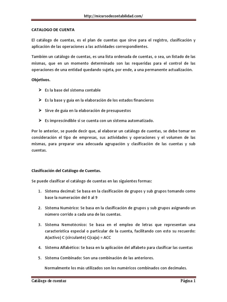 Clasificación y Estructura del Catálogo de Cuentas | PDF | Hoja de ...