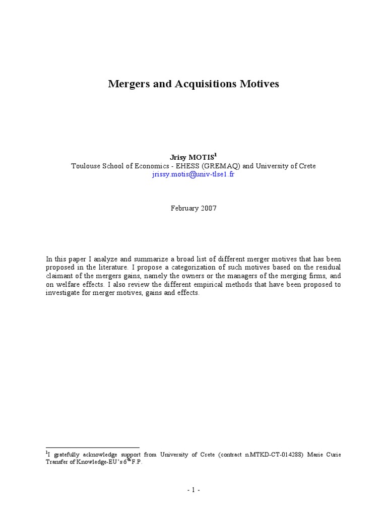 Mergers and Acquisitions Motives | PDF | Business | Finance & Money ...