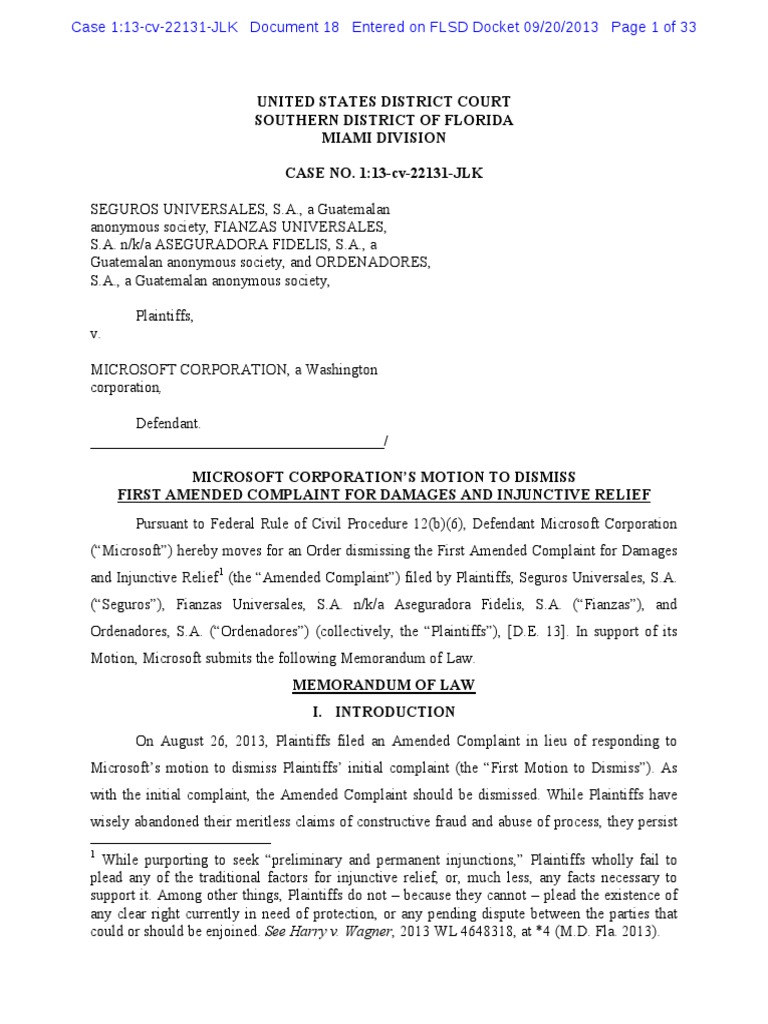 13 22131 018 Motion To Dismiss Amended Complaint PDF Federal Rules