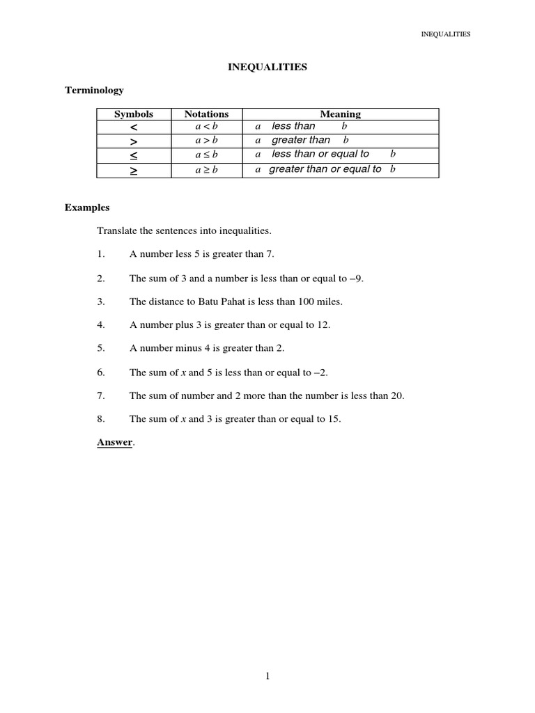 Understanding Inequalities in Math | PDF | Inequality (Mathematics ...