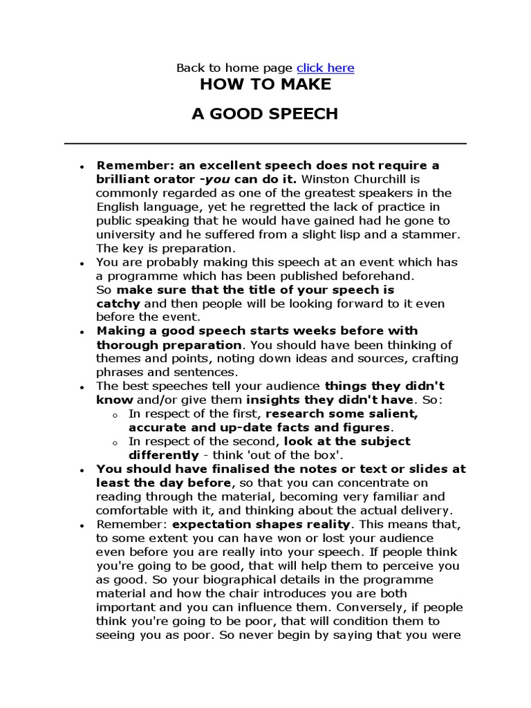 How To Make A Good Speech: Click Here | Download Free PDF | Public Speaking
