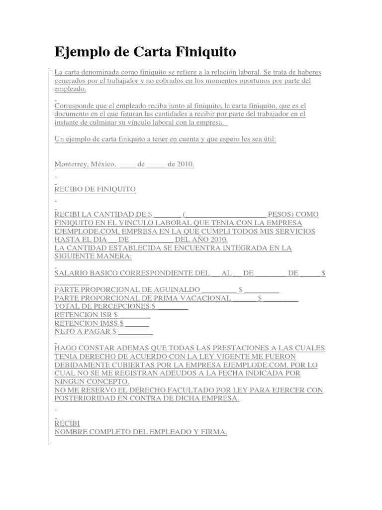 Ejemplo Carta Finiquito