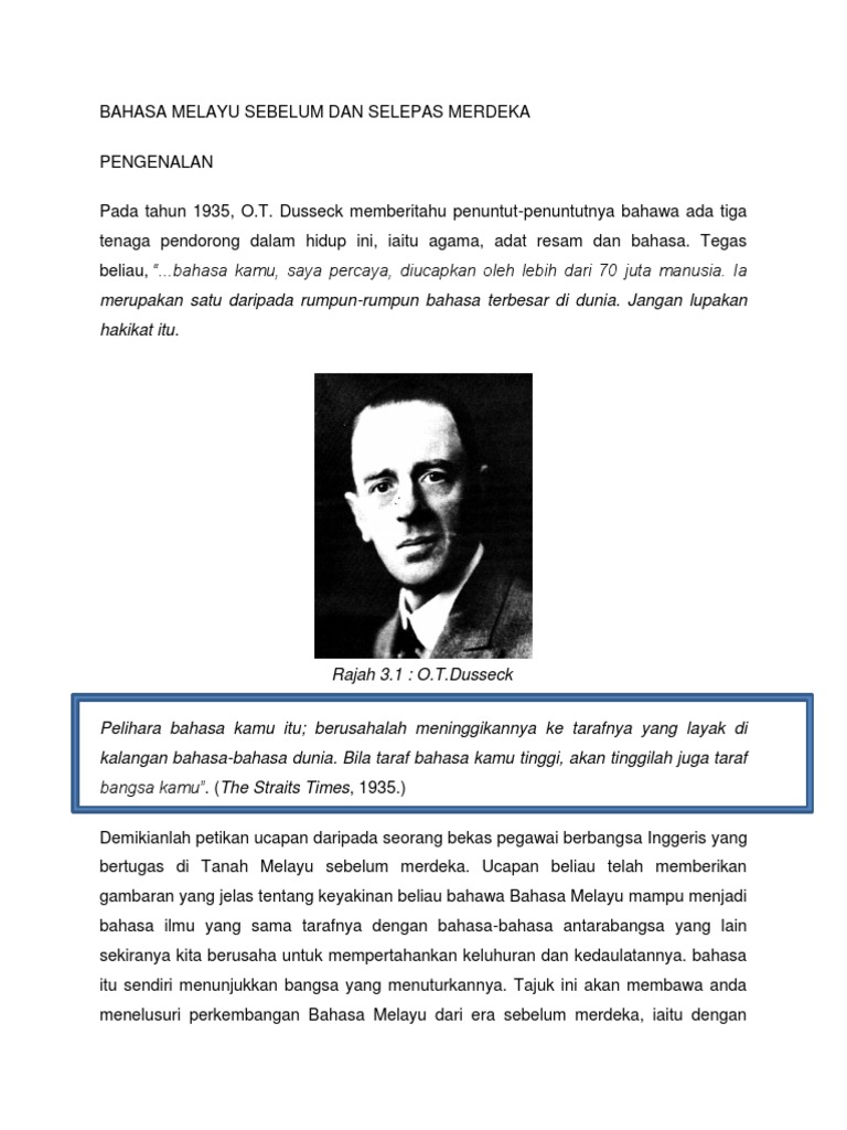 Bahasa Melayu Sebelum Dan Selepas Merdeka | PDF