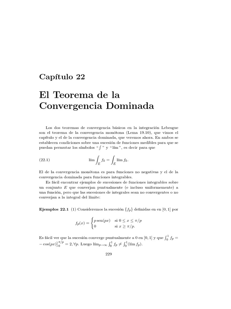 Teorema de Convergencia Dominada de Lebesgue PDF Integral Objetos