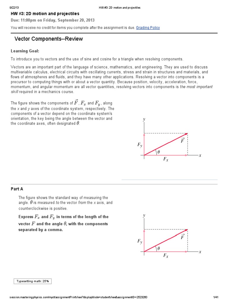Hw 3 2d Motion And Projectiles Mastering Physics Answers Trigonometric Functions Euclidean Vector