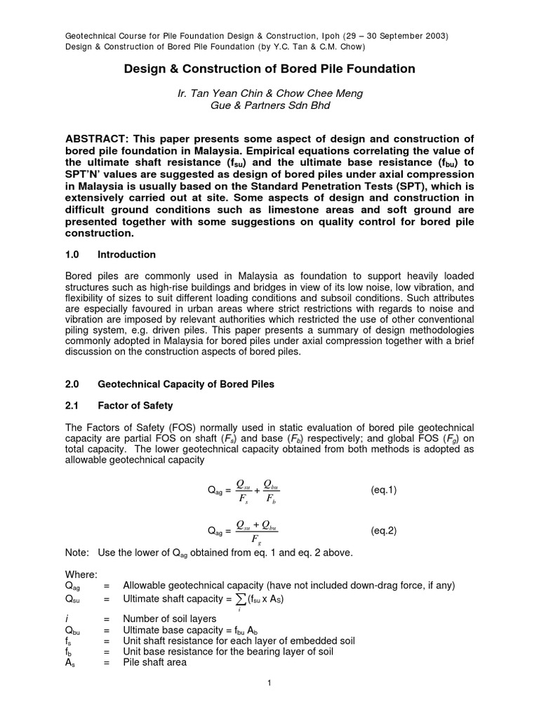 Design and Construction of Bored Pile Foundation | PDF