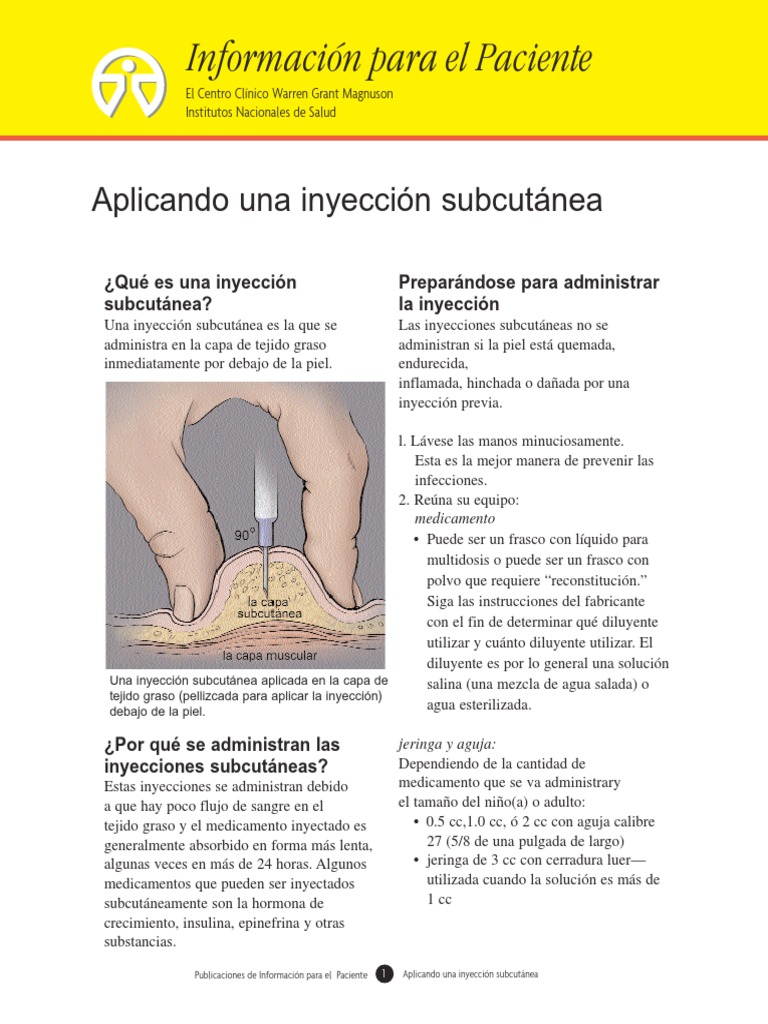 Cómo aplicar inyección subcutánea | PDF | Inyección (medicina ...