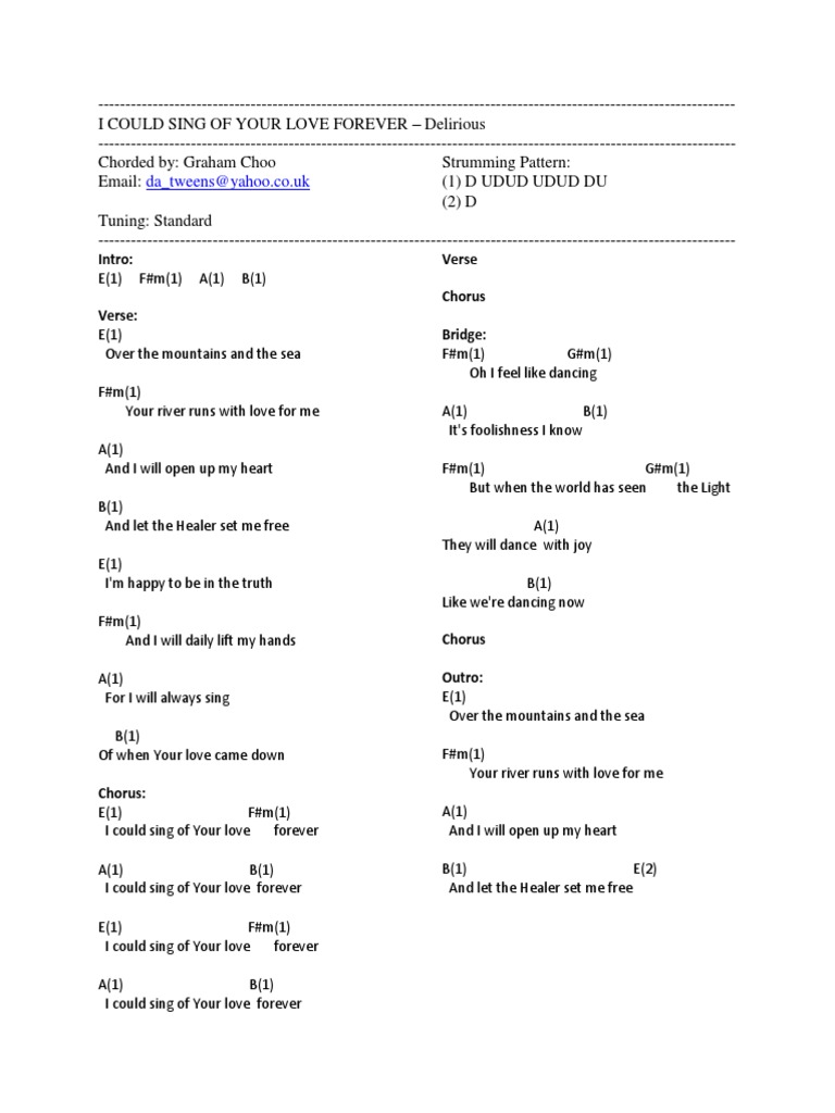 I Could Sing Of Your Love Forever Lyrics And Chords Song Structure Vocal Music