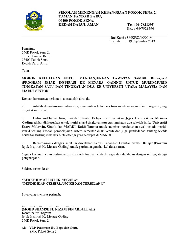 Surat Mohon Kelulusan Pengetua Pdf