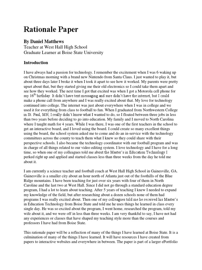 Rationale Paper Standards 1-2 | PDF | Instructional Design ...
