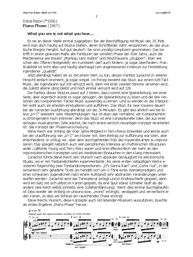 Analyse Steve Reich Piano Phase PDF