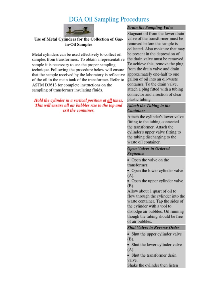 DGA Oil Sampling Procedures PDF Valve Electrical Connector