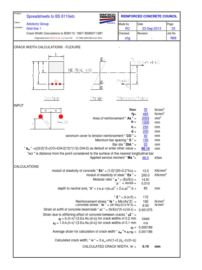 RCC14 Crack Width As Per BS Codes | PDF | Microsoft Excel | Materials