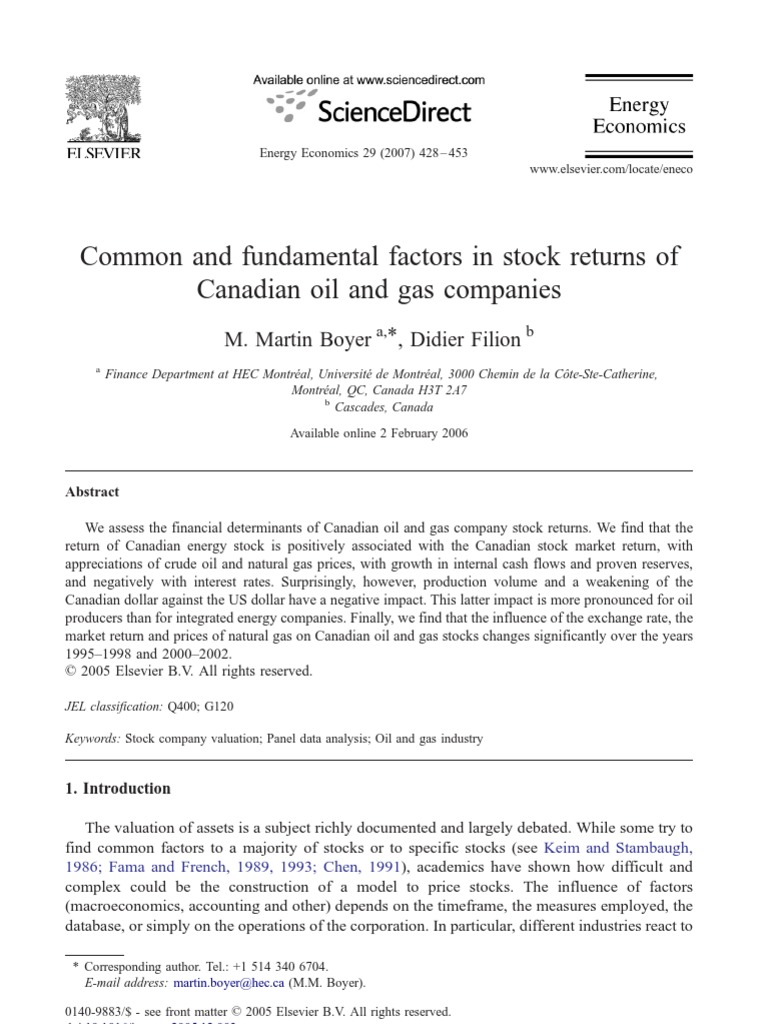 Common and Fundamental Factors in Stock Returns of Canadian Oil and Gas ...