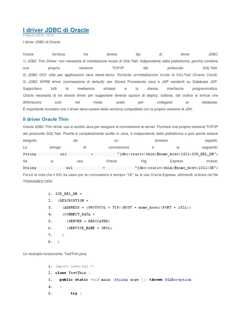 I Driver JDBC Di Oracle | PDF