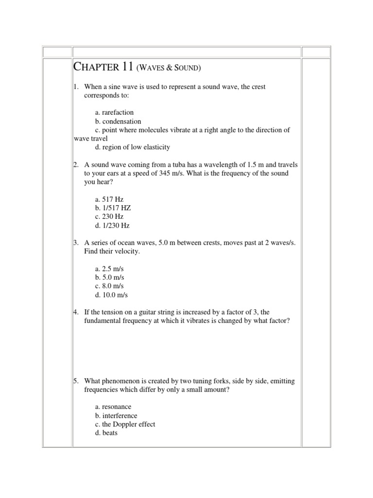 Sound Waves Questions and Answers PDF | PDF | Sound | Resonance