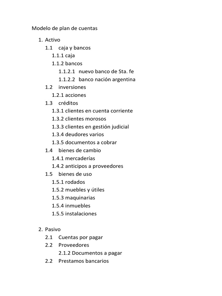 Modelo de Plan de Cuentas Contables | PDF | Bancario | Bancos