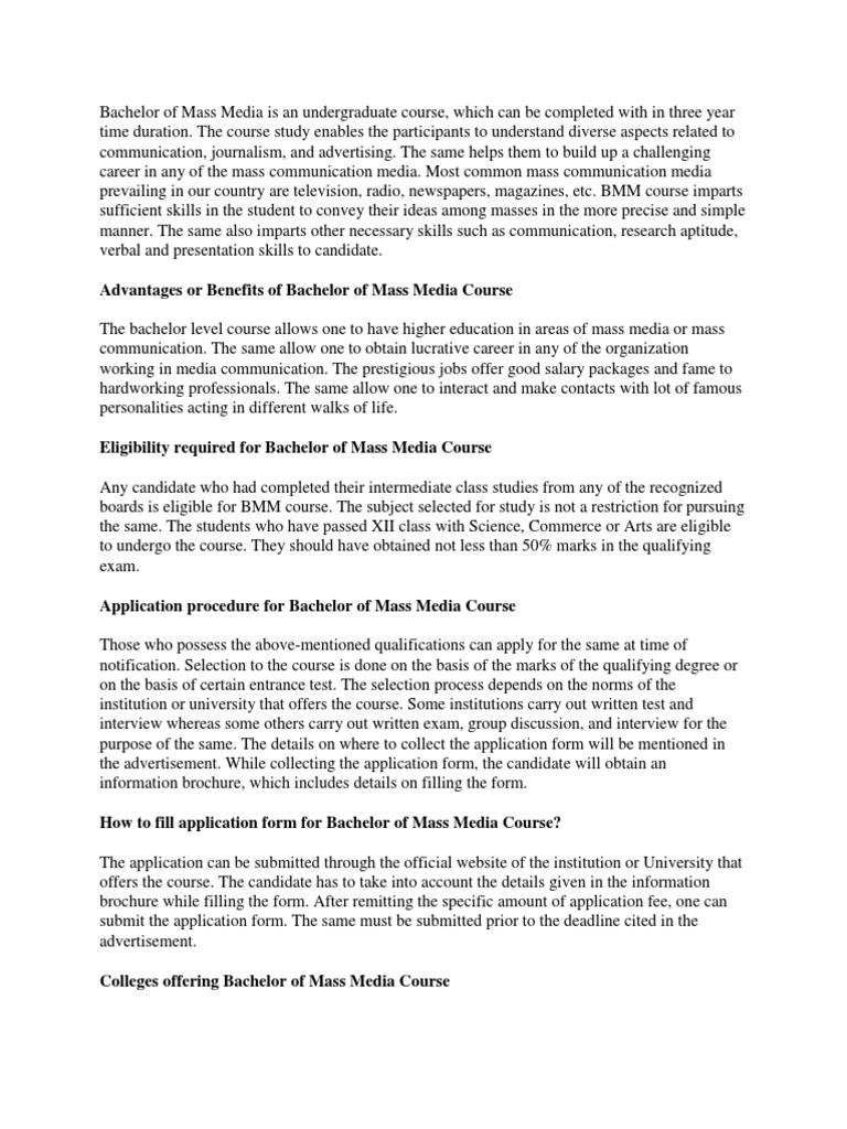 Bachelor of Mass Media Course Guide | PDF | Journalism | News