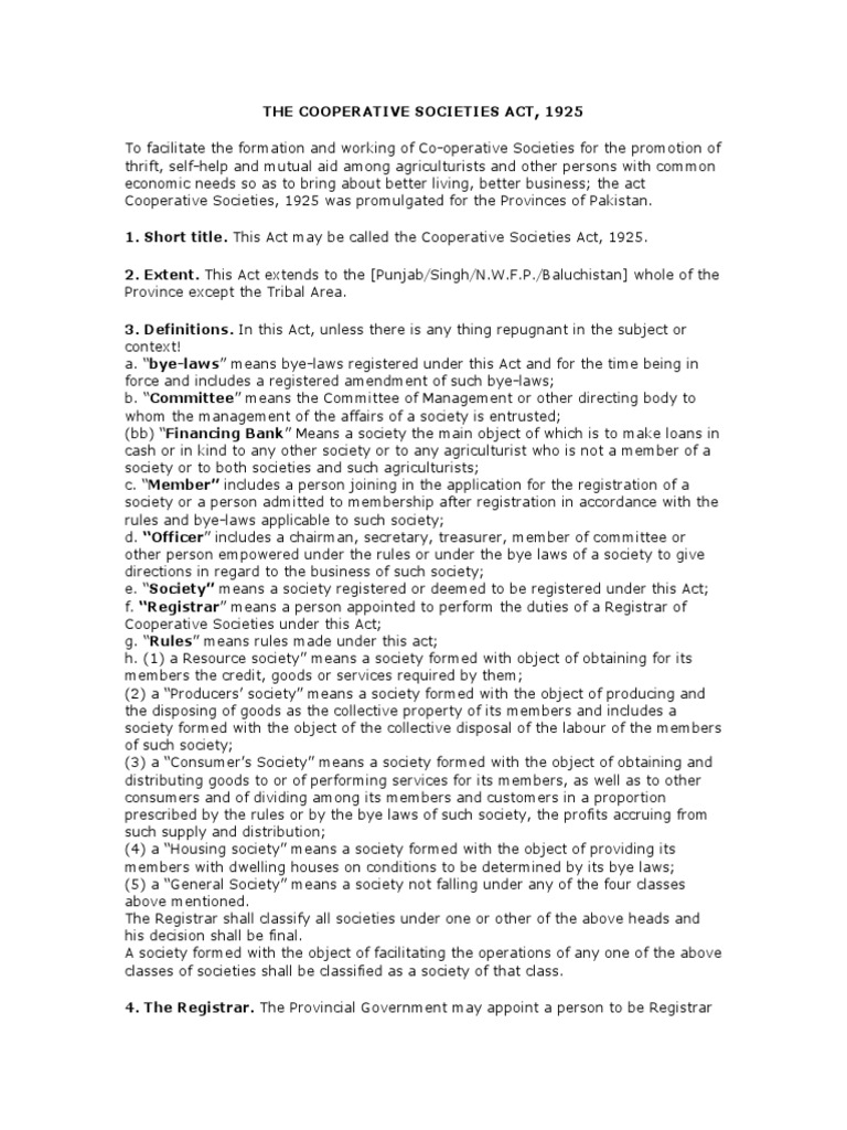 The Cooperative Societies Act, 1925 Liquidation Banks