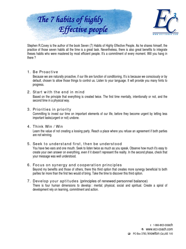 The 7 Habits of Highly Effective People: WWW - Ec | PDF