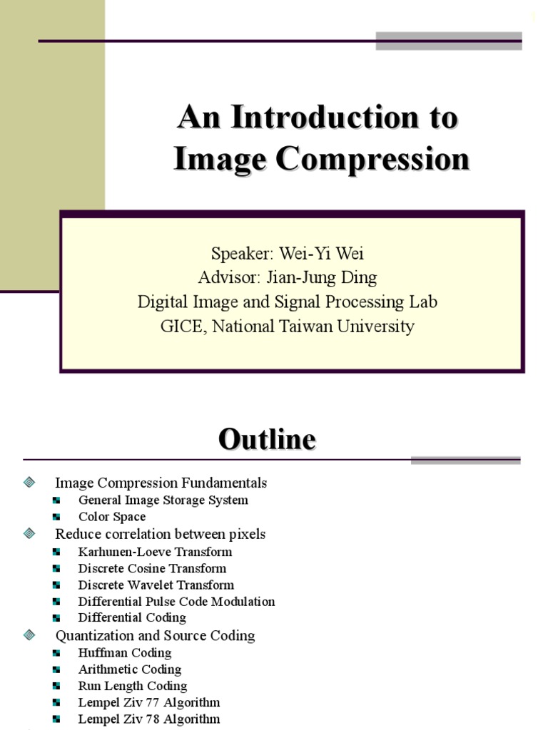 An Introduction To Image Compression | PDF | Data Compression | Algorithms