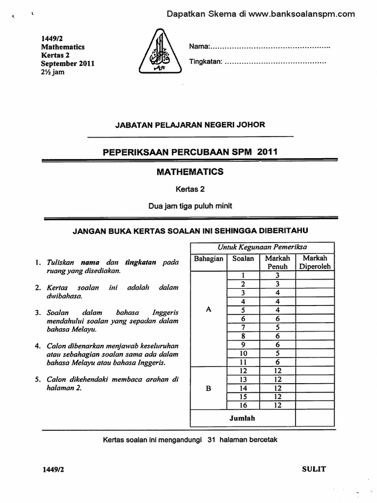 Kertas 2 Pep Percubaan Spm Johor 2011 Soalan Pdf