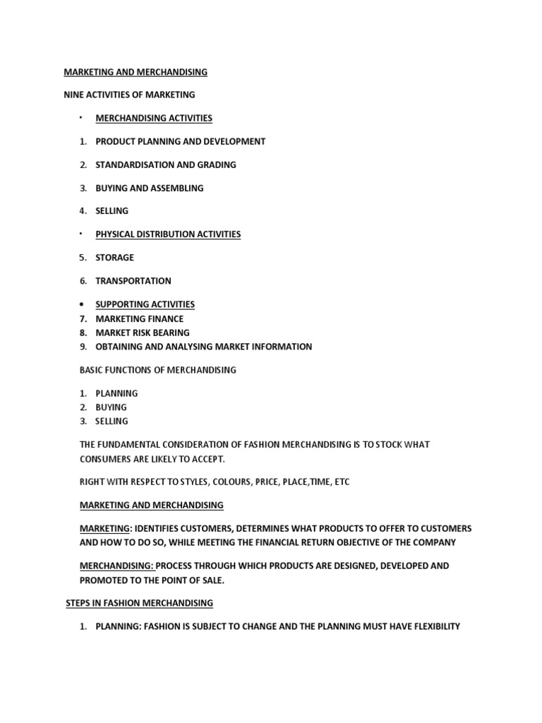 Merchandising Notes Pdf Retail Merchandising