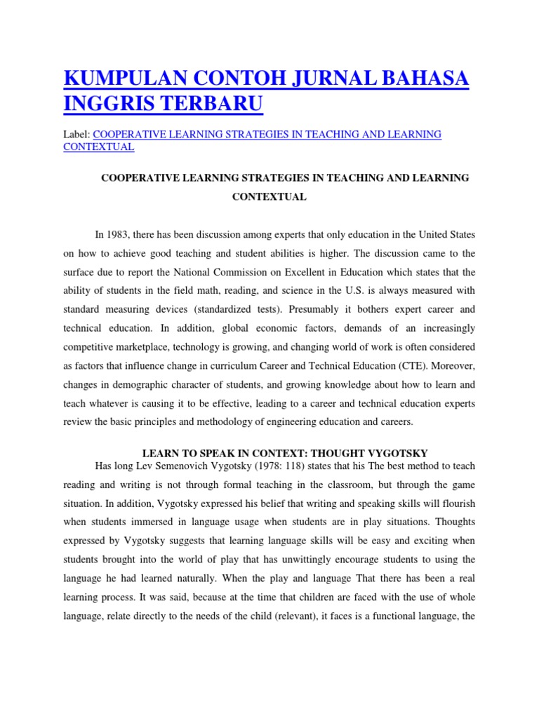 Kumpulan Contoh Jurnal Bahasa Inggris Terbaru  Teachers 