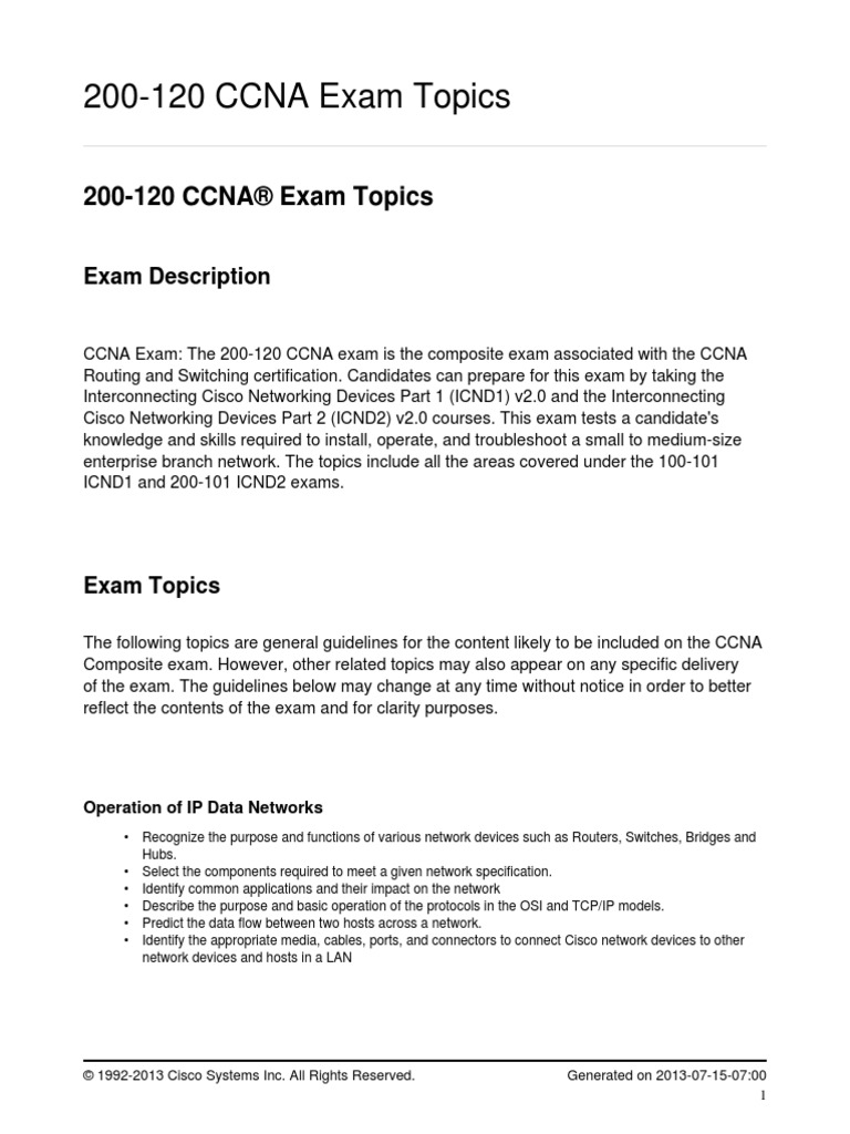 CCNA EXAM TOPICS intelligence overview