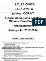 PLANIFICARE CULTURĂ CIVICĂ CLS A VIII-A 2013-2014