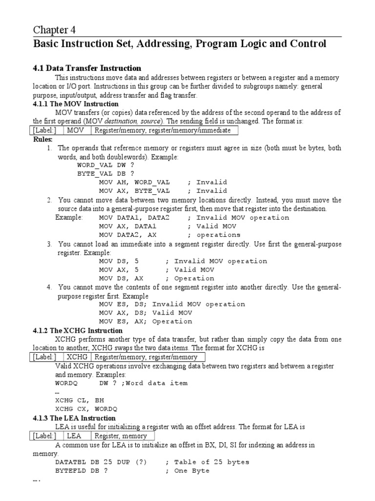 Chapter 4 | Instruction Set | Assembly Language
