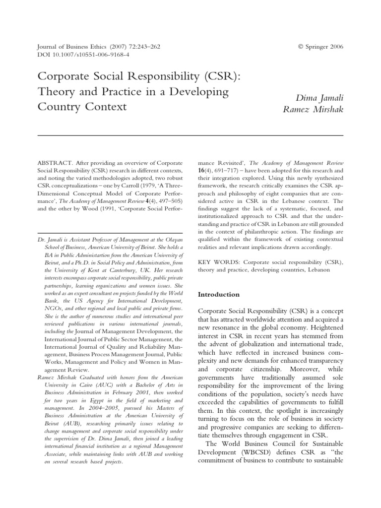 CSR Practices in Lebanon's Companies | PDF | Corporate Social ...