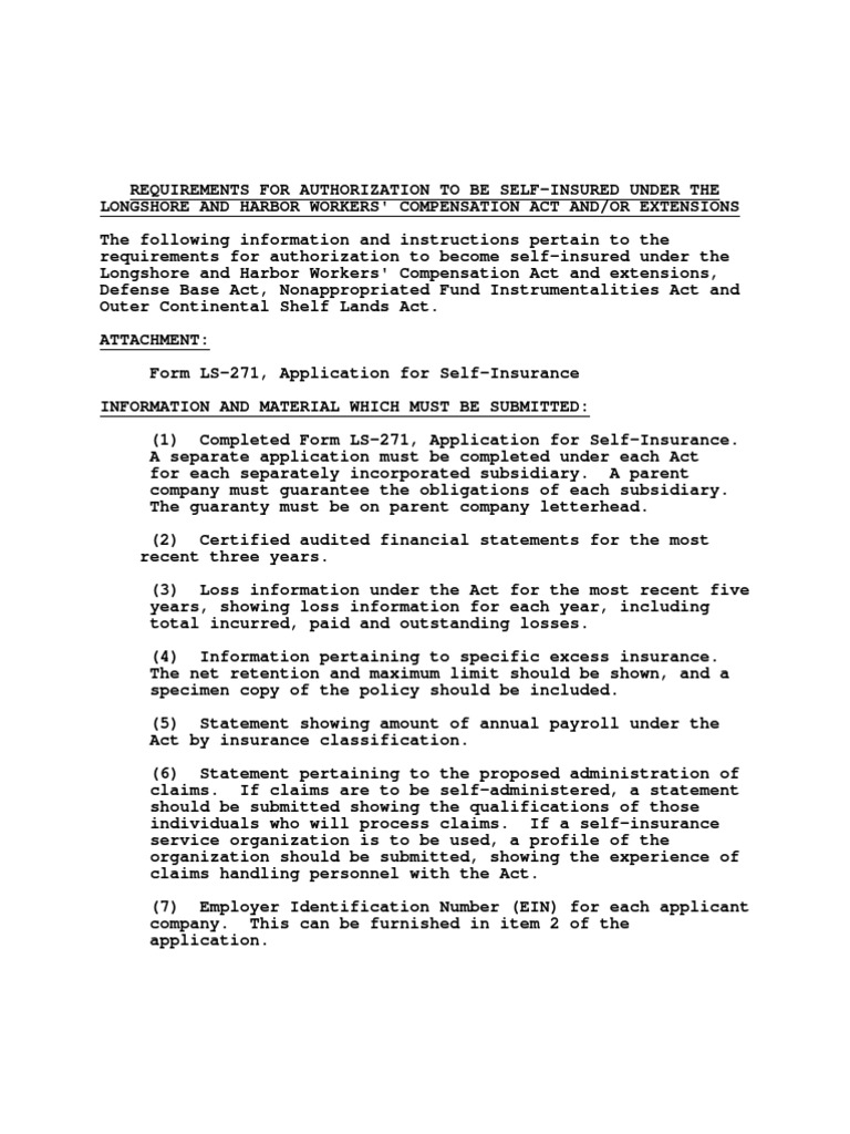 Department of Labor: LS-271instructions | PDF | Self Insurance | Guarantee