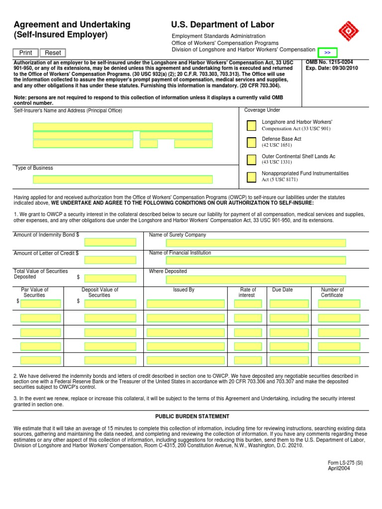 Department of Labor: LS-275si | PDF | Workers' Compensation ...