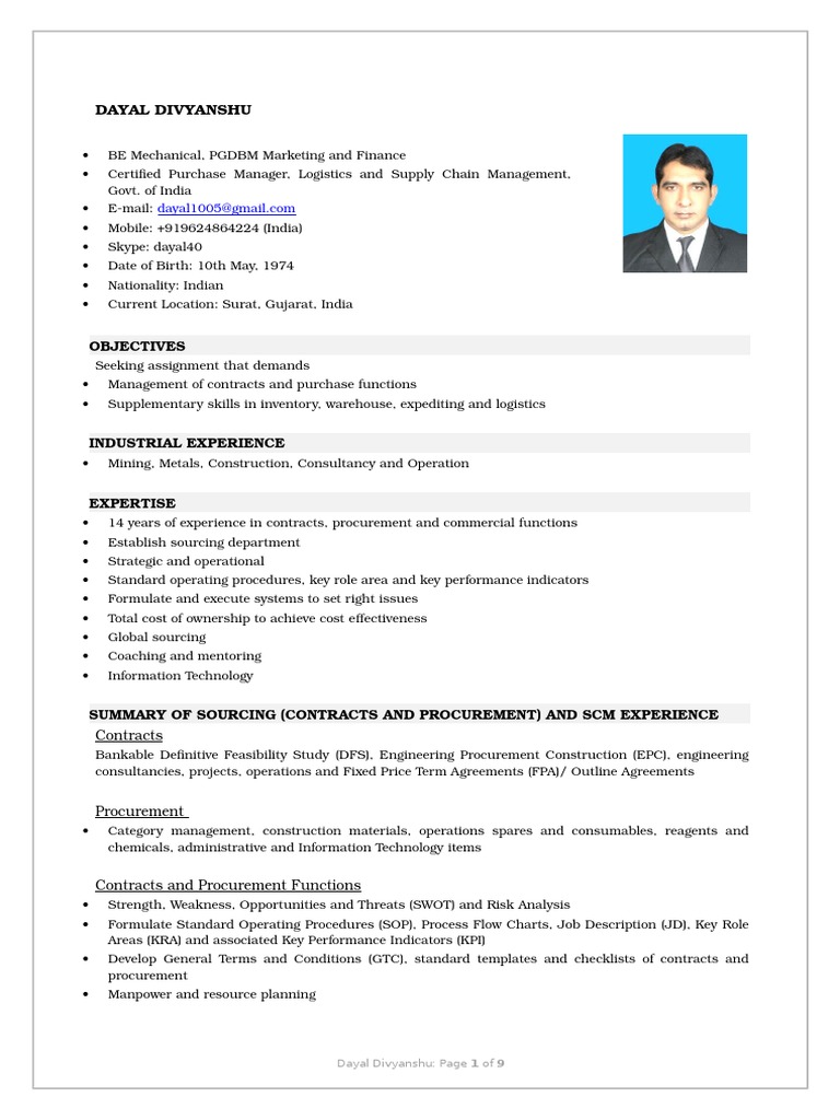 Resume - Divyanshu Dayal | PDF | Procurement | Supply Chain Management, image size:768x1024