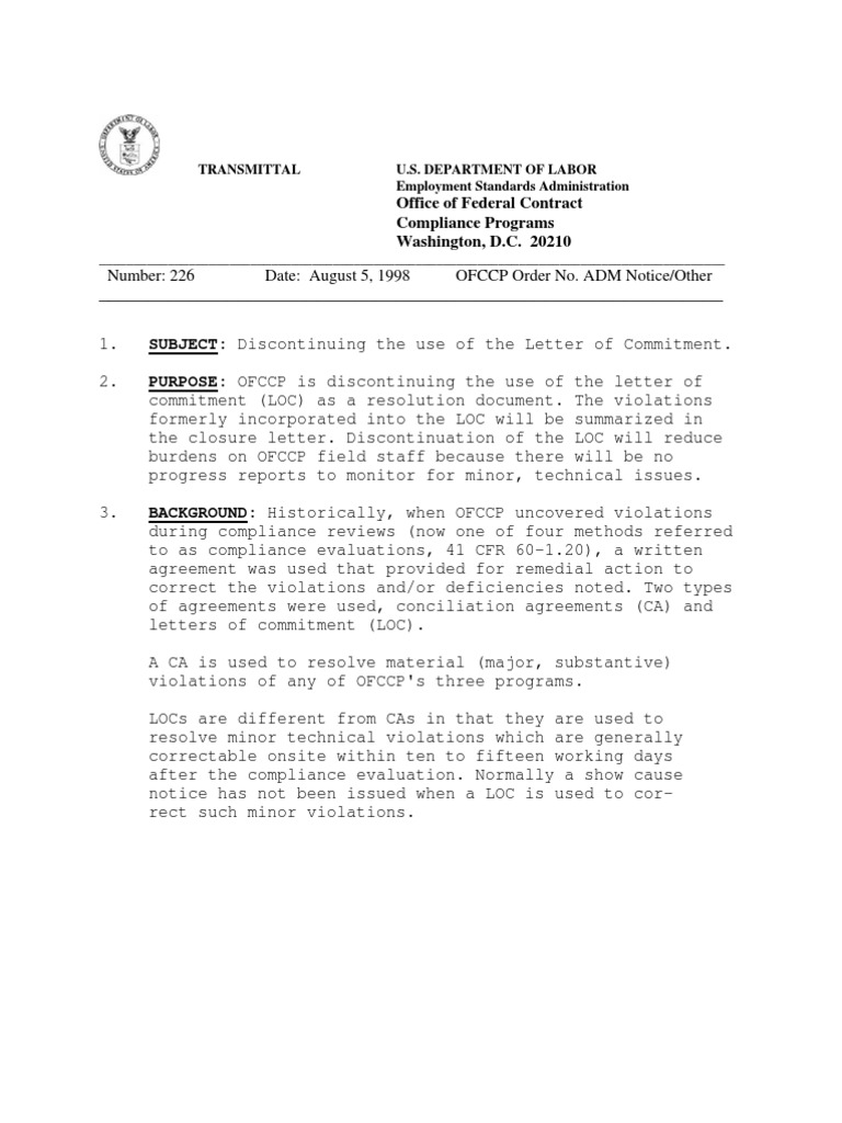 OFCCP Discontinues Letter of Commitment | PDF | Rehabilitation Act Of ...
