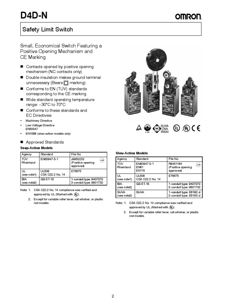 Datasheet Limit Switch Electrical Connector Switch