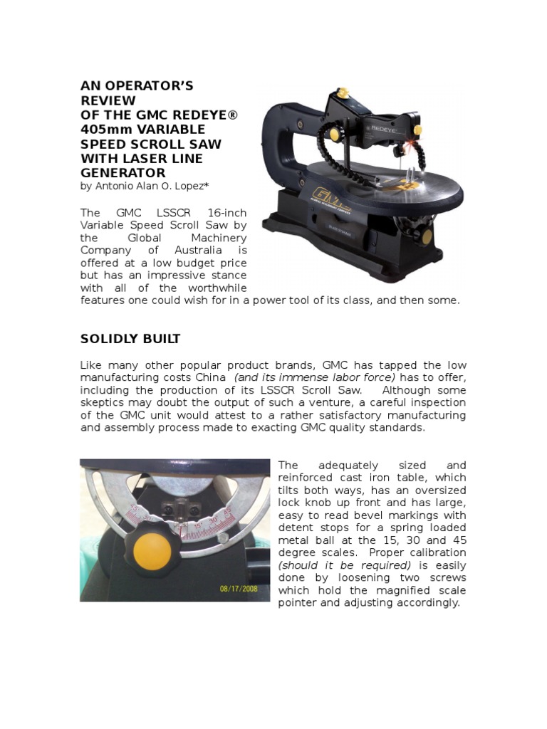 GMC LSSCR Scroll Saw Review | Employment Compensation | Business