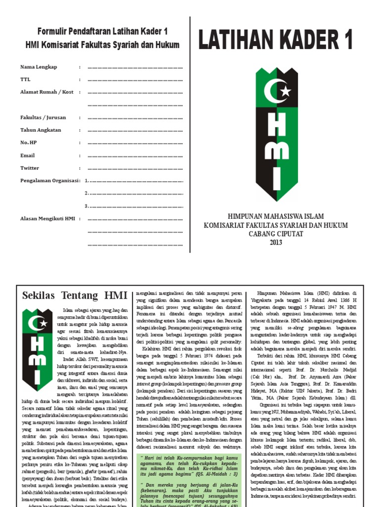 Latihan Kader HMI Syariah 2013 | PDF