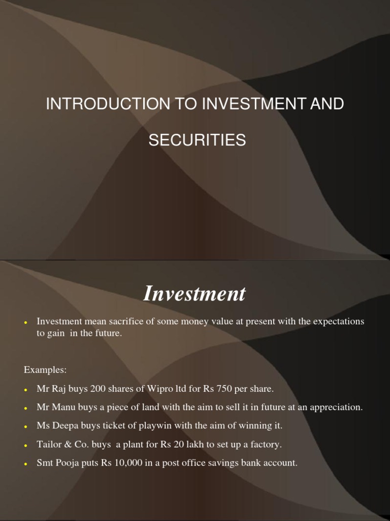 Chapter 1 Introduction To Investment PDF Speculation Option (Finance)
